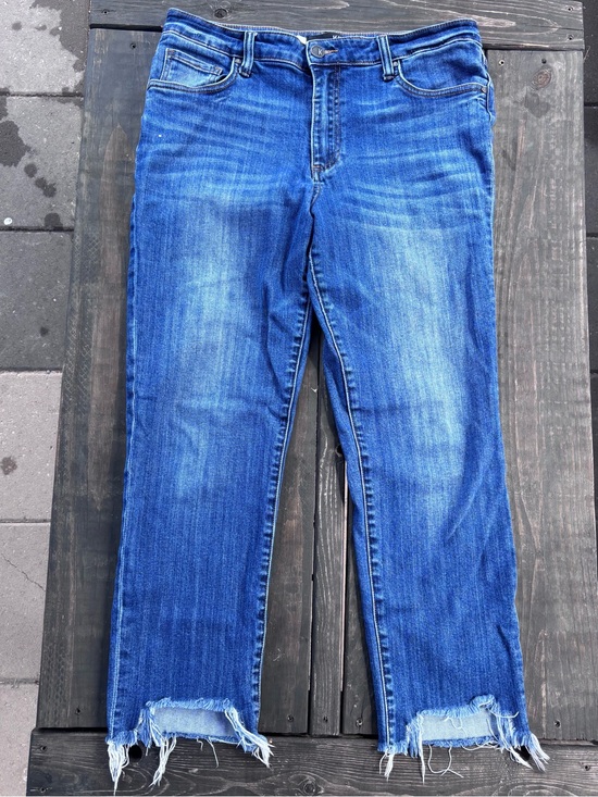 Kut from the Kloth Denim - Kut from the Kloth Distressed Raw-Hem Cropped Blue Jeans